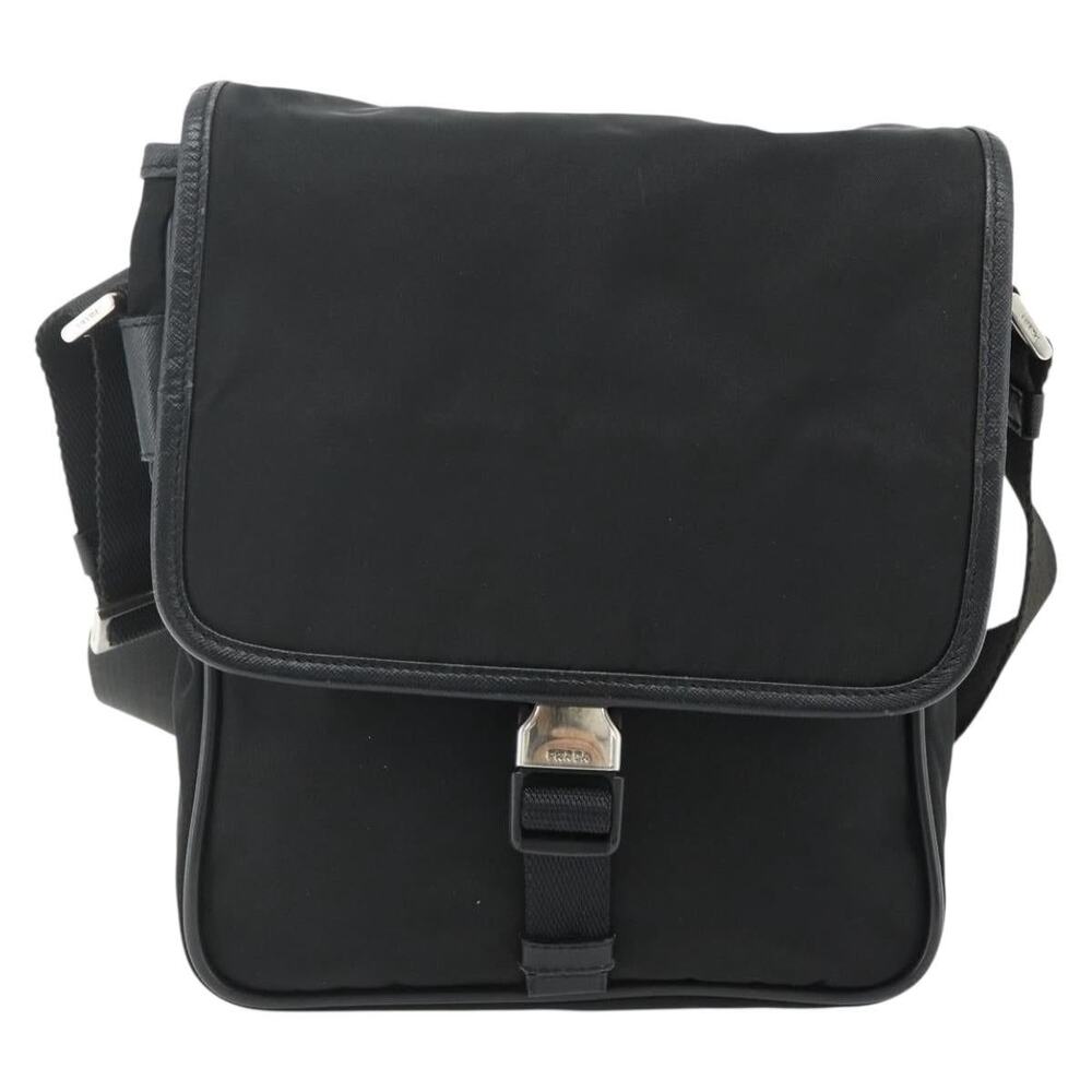 Prada Nylon Leather Shoulder Bag Black